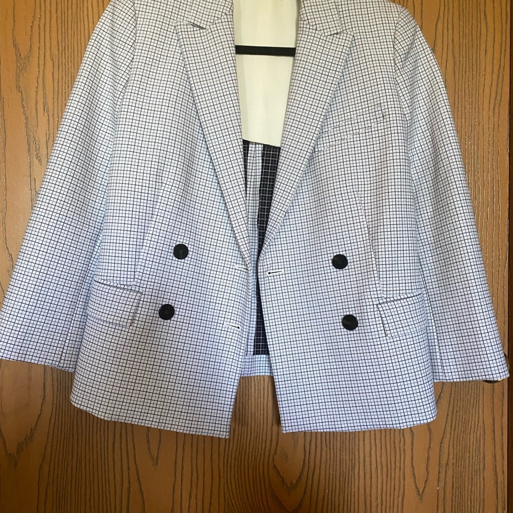 Theory Cotton Black and White Checkered Blazer